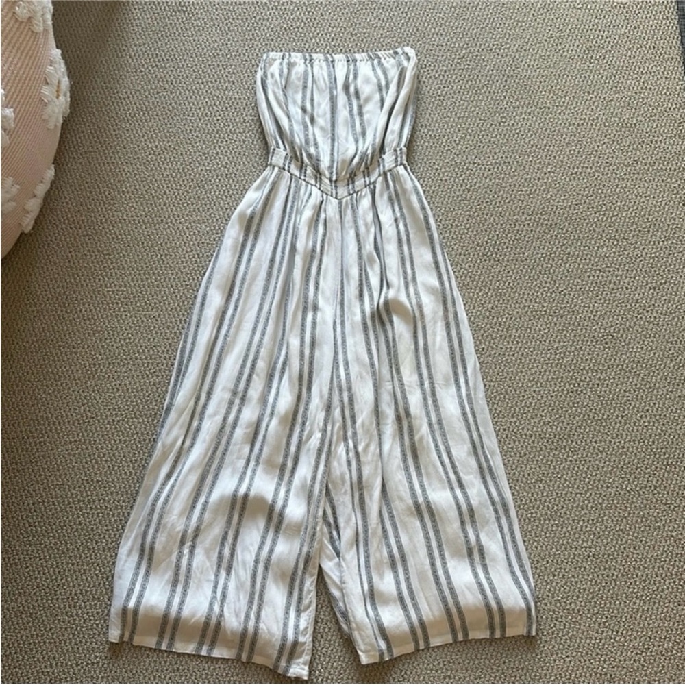 Silence + Noise White and Gray Striped Jumpsuit